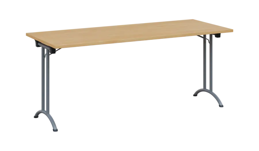 SLA 180 lak skládací jednací stůl 1800x700, deska 25 mm, podnož stříbrný lak, deska javor horský